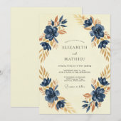 Indigo-Ocker-Gemalte Hochzeit Einladung (Vorne/Hinten)
