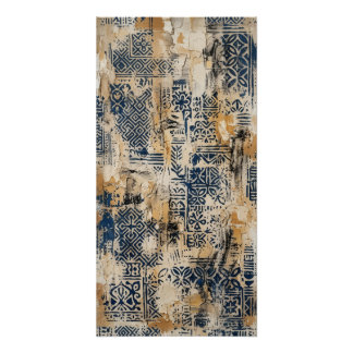 Indigo-Ocker-Kunstposter mit abgenutztem Muster Poster