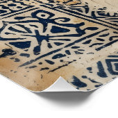 Indigo-Ocker-Kunstposter mit abgenutztem Muster Poster (Ecke)