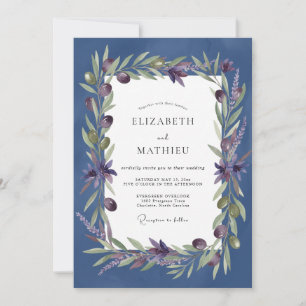 Indigo Oliven-Lavendel-Eukalyptus-Hochzeit Einladung