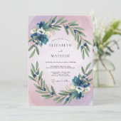 Indigo Olivenblatt Hochzeit Einladung (Stehend Vorderseite)