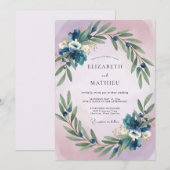 Indigo Olivenblatt Hochzeit Einladung (Vorne/Hinten)