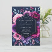 Indigo Opulent Bloom Wedding Einladung (Stehend Vorderseite)