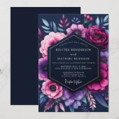 Indigo Opulent Bloom Wedding Einladung (Vorne/Hinten)