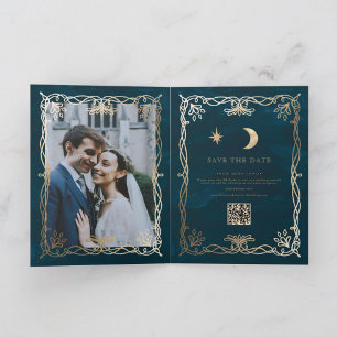 Indigo-Ornament mittelalterlicher Efeu Hochzeit Go Ankündigung