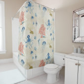 Indigo-Ozean-roter Fan-korallenrote Duschvorhang (Beispiel)