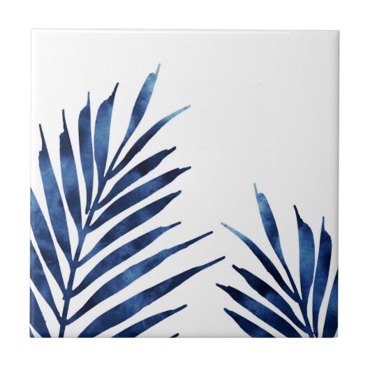 Indigo Palm Fronds Fliese (Vorderseite)