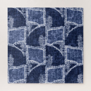 Indigo-Patchwork: Strukturierte Eleganz im Karomus Puzzle