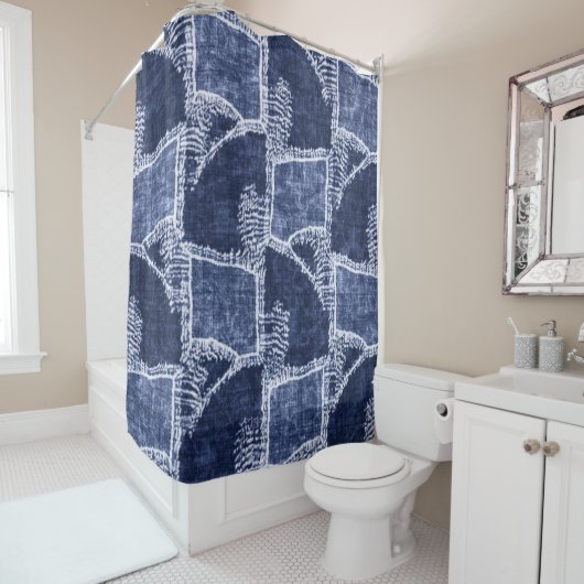 Indigo Patchwork: Textured Checked Elegance Duschvorhang (Beispiel)