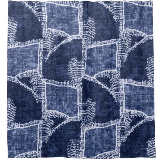 Indigo Patchwork: Textured Checked Elegance Duschvorhang (Vorderseite)