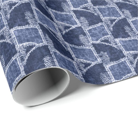 Indigo Patchwork: Textured Checked Elegance Geschenkpapier (Rolleneckpunkt)