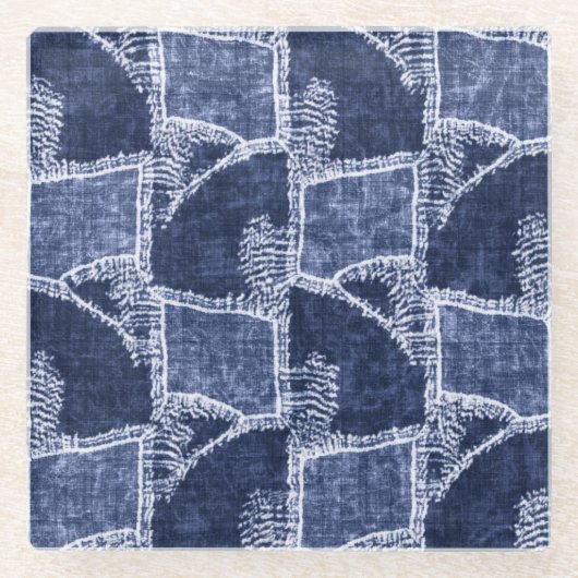 Indigo Patchwork: Textured Checked Elegance Glasuntersetzer (Vorderseite)