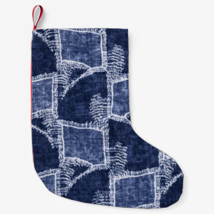 Indigo Patchwork: Textured Checked Elegance Kleiner Weihnachtsstrumpf