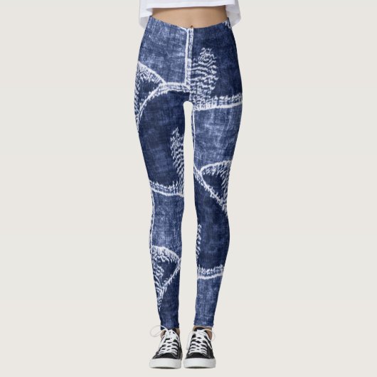 Indigo Patchwork: Textured Checked Elegance Leggings (Vorderseite)