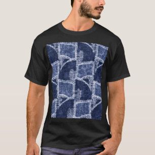 Indigo Patchwork: Textured Checked Elegance T-Shirt