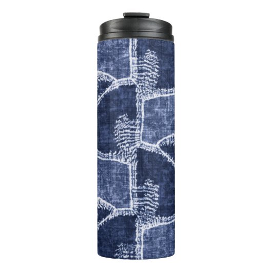Indigo Patchwork: Textured Checked Elegance Thermosbecher (Vorderseite)