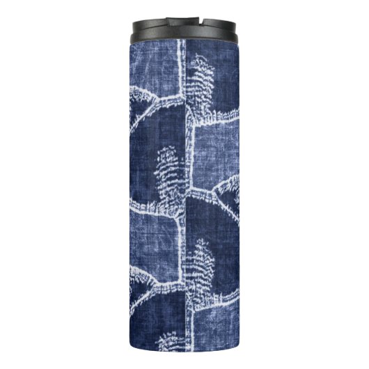 Indigo Patchwork: Textured Checked Elegance Thermosbecher (Rückseite)