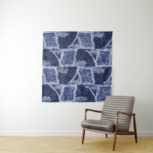 Indigo Patchwork: Textured Checked Elegance Wandteppich (Beispiel (Horizontal))