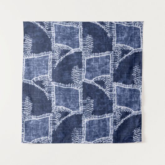 Indigo Patchwork: Textured Checked Elegance Wandteppich (Vorderseite)