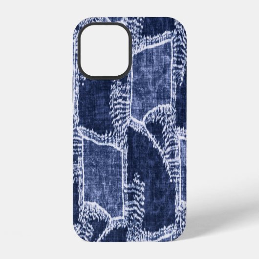 Indigo-Patchwork: Texturierte karierte Eleganz iPhone Hülle (Rückseite)