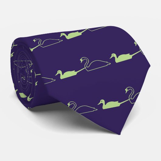 Indigo PeleGreen Swan Duck Pattern Neck Tie Krawatte (Gerollt)