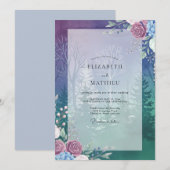Indigo-Pfingstrose-Hochzeit Einladung (Vorne/Hinten)