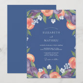 Indigo-Pfirsich-Ranunculus-Eukalyptus-Hochzeit Einladung (Vorne/Hinten)