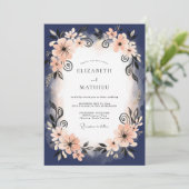 Indigo Pfirsichblatt-Hochzeit Einladung (Stehend Vorderseite)