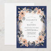 Indigo Pfirsichblatt-Hochzeit Einladung (Vorne/Hinten)
