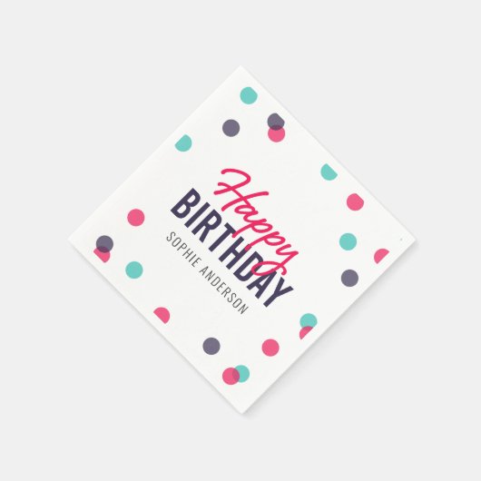 Indigo Pink Aquamarin Confetti Happy Birthday Serviette (Ecke)