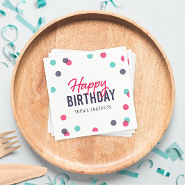 Indigo Pink Aquamarin Confetti Happy Birthday Serviette