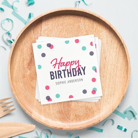 Indigo Pink Aquamarin Confetti Happy Birthday Serviette