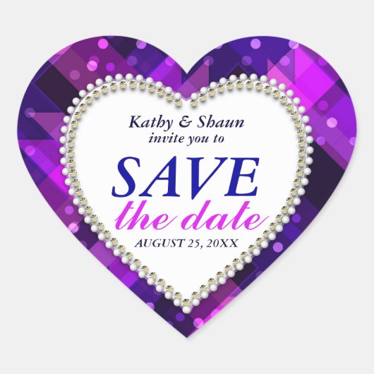Indigo Pink Modern Save the Date Hochzeitskleber Herz-Aufkleber (Vorderseite)