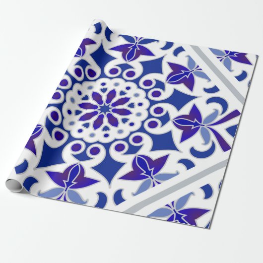 Indigo Portugiesisch Azulejos Blau und Weiße Flies Geschenkpapier (Ungerollt)