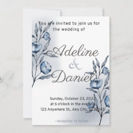 Indigo-Romantik-Hochzeitseinladungen Einladung