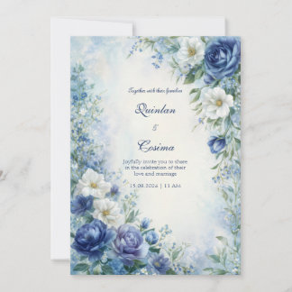 Indigo Rose Misty Watercolor Border Wedding Einladung