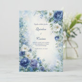 Indigo Rose Misty Watercolor Border Wedding Einladung (Stehend Vorderseite)