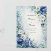 Indigo Rose Misty Watercolor Border Wedding Einladung (Vorne/Hinten)