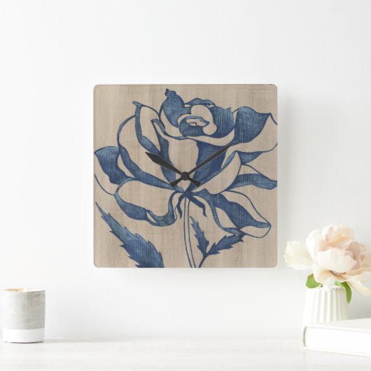 Indigo Rose Quadratische Wanduhr (Zuhause)