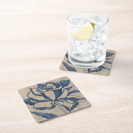 Indigo-Rose Rechteckiger Pappuntersetzer (Vor Ort)