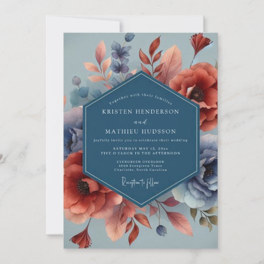 Indigo-Rost Hochzeit im Herbst Einladung (Vorderseite)