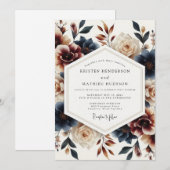 Indigo-Rost Painterly Bloom Hochzeit Einladung (Vorne/Hinten)