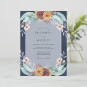 Indigo-Rost-Wildblumen-Hochzeit Einladung (Stehend Vorderseite)