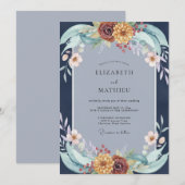Indigo-Rost-Wildblumen-Hochzeit Einladung (Vorne/Hinten)