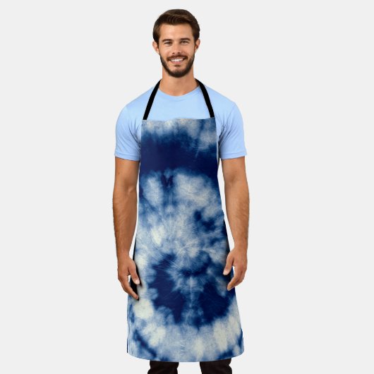 Indigo Round. Bohemische Gefärbte Krawatte. Blue R Schürze (Getragen)