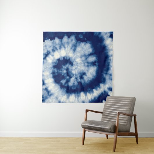 Indigo Round. Bohemische Gefärbte Krawatte. Blue R Wandteppich (Beispiel (Horizontal))