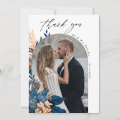 Indigo Rust Floral Wedding Foto Dankeskarte (Vorderseite)