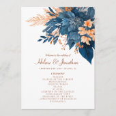 Indigo Rust Modern Floral Boho Elegante Hochzeit Programm (Vorderseite)