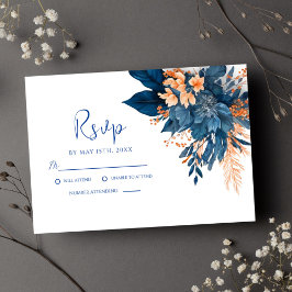 Indigo Rust Moderne Blumenhochzeit RSVP Karte