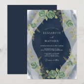 Indigo-Salbei-Blatt-Hochzeit Einladung (Vorne/Hinten)